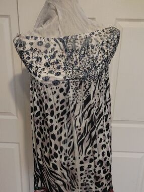 Lapis Black & White Strapless Animal-Print Maxi Dress with Beaded Bodice